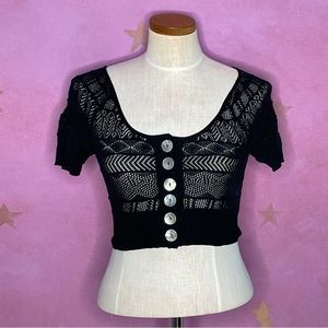 Free People Black Cropped Knit Sweater Shell Buttons Small